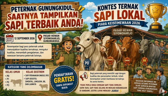 Kontes Ternak Sapi Lokal Piala Keistimewaan 2026 Siap Digelar di Gunungkidul
